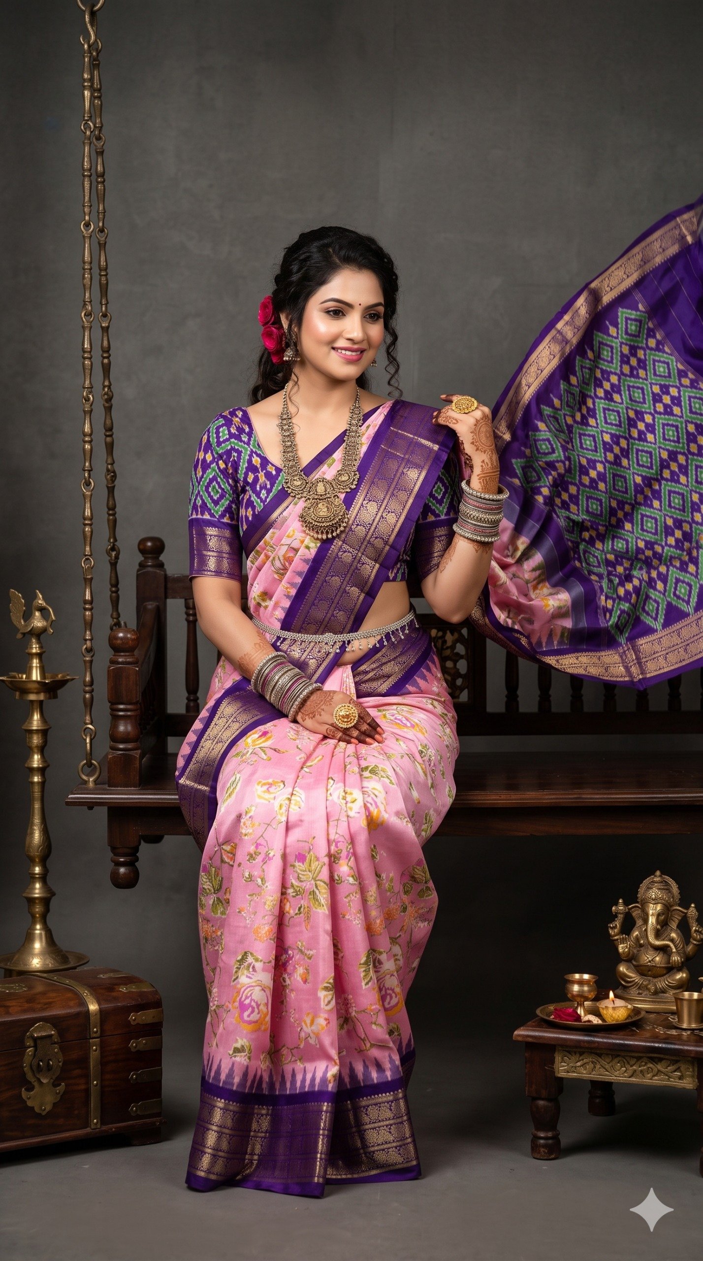 Ikat Print Saree - PANHL17-IPRSIZSDC-01