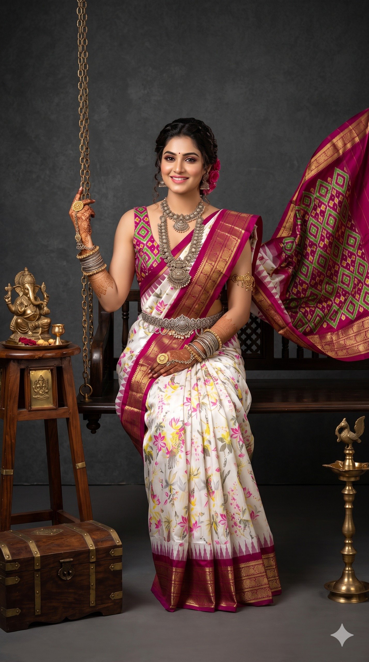Ikat Print Saree - PANHL17-IPRSIZSDC-04
