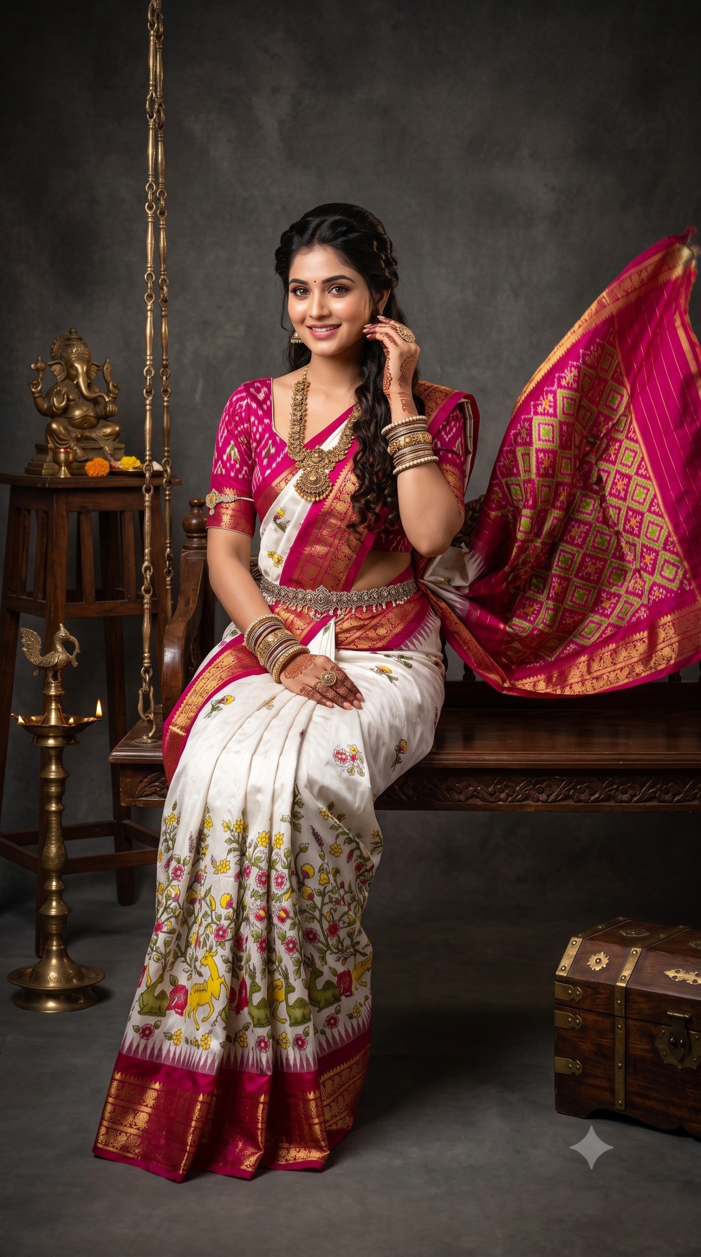 Ikat Print Saree - PANHL17-IPRSIZSDC-05