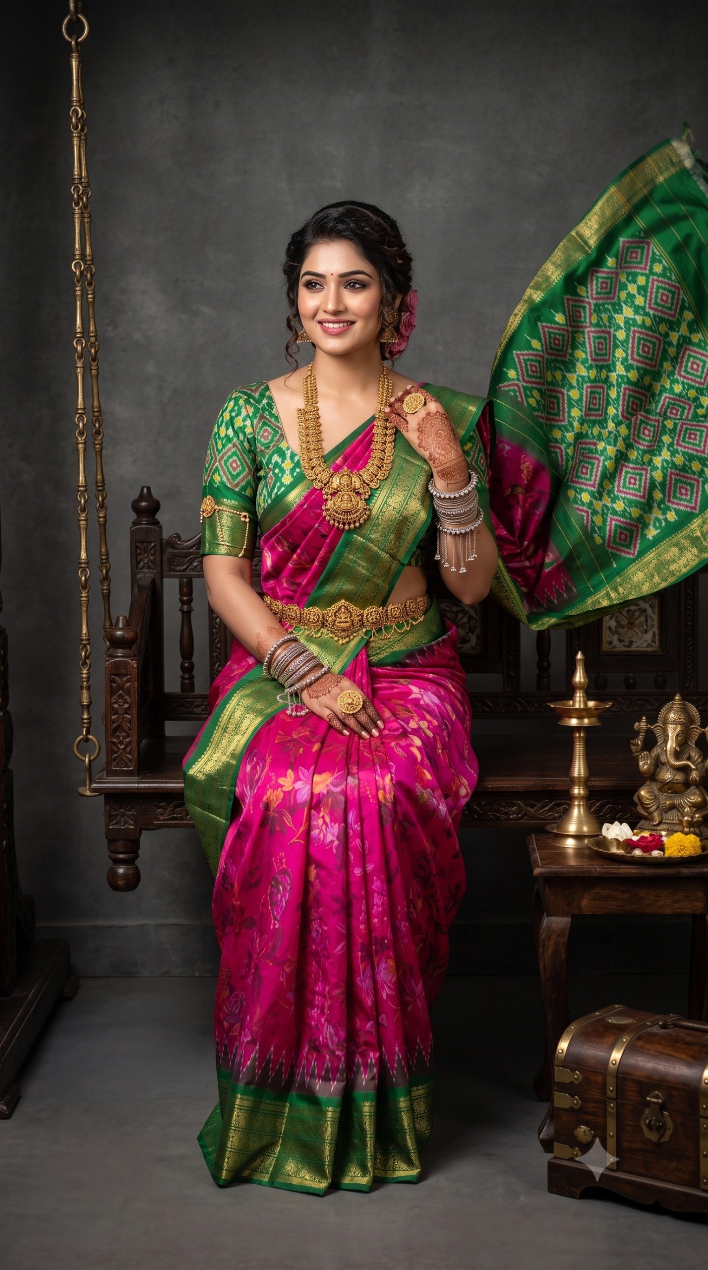 Ikat Print Saree - PANHL17-IPRSIZSDC-08