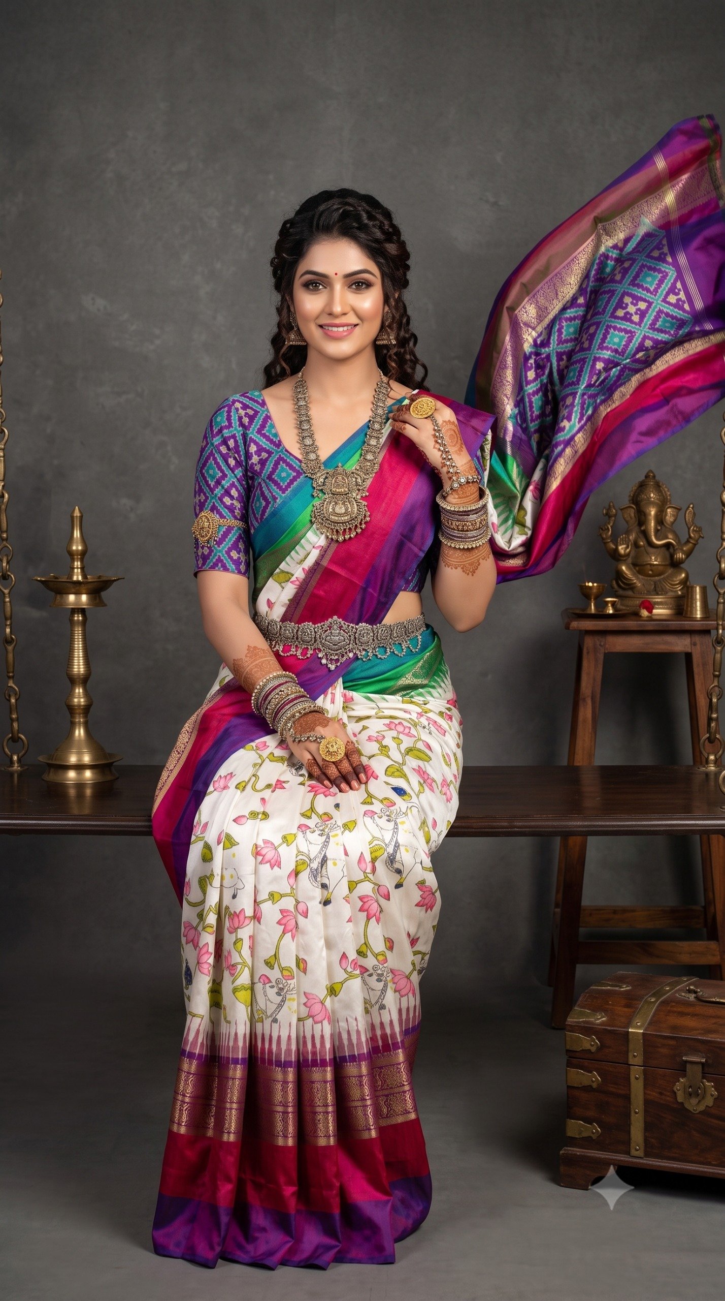 Ikat Print Saree - PANHL17-IPRSIZSDC-13