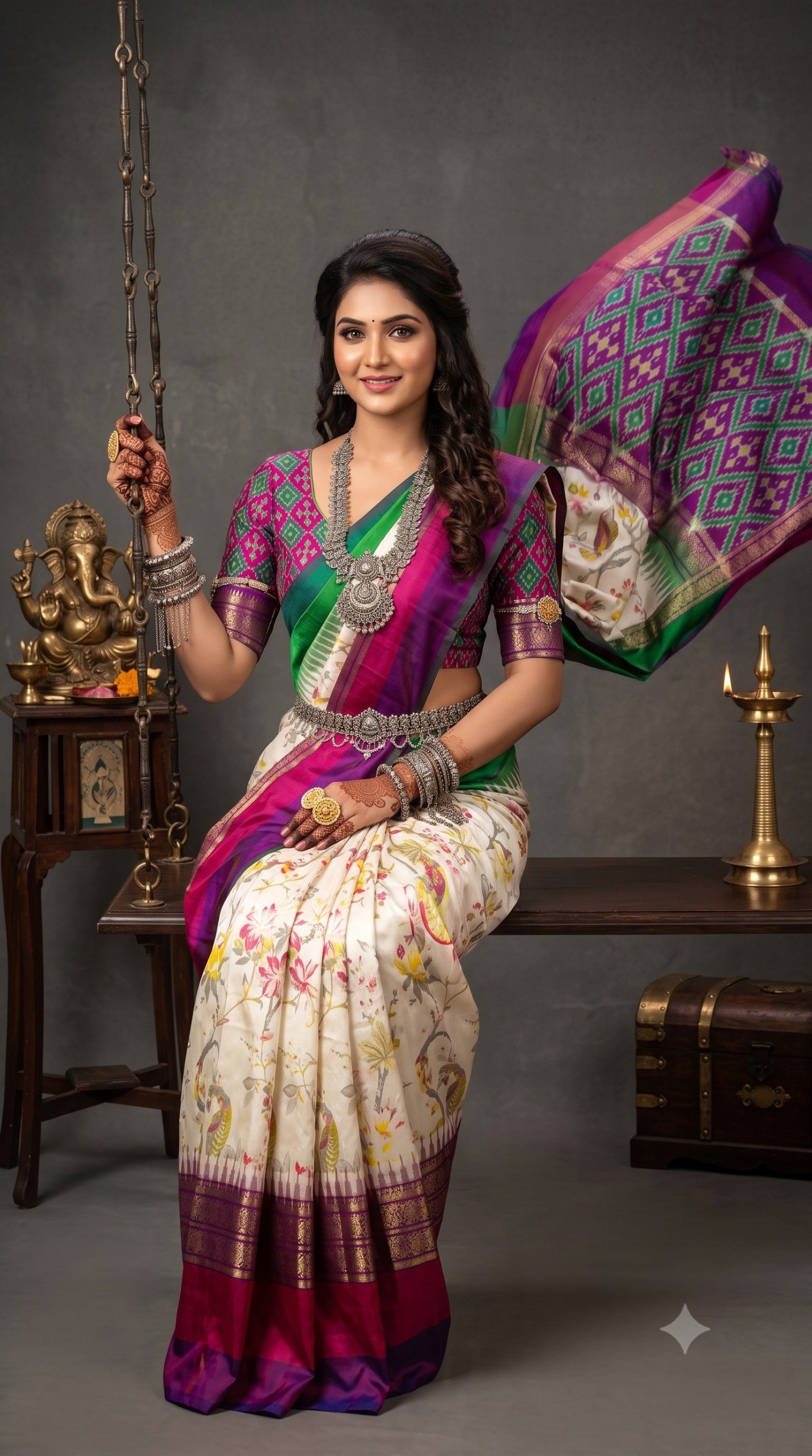 Ikat Print Saree - PANHL17-IPRSIZSDC-21