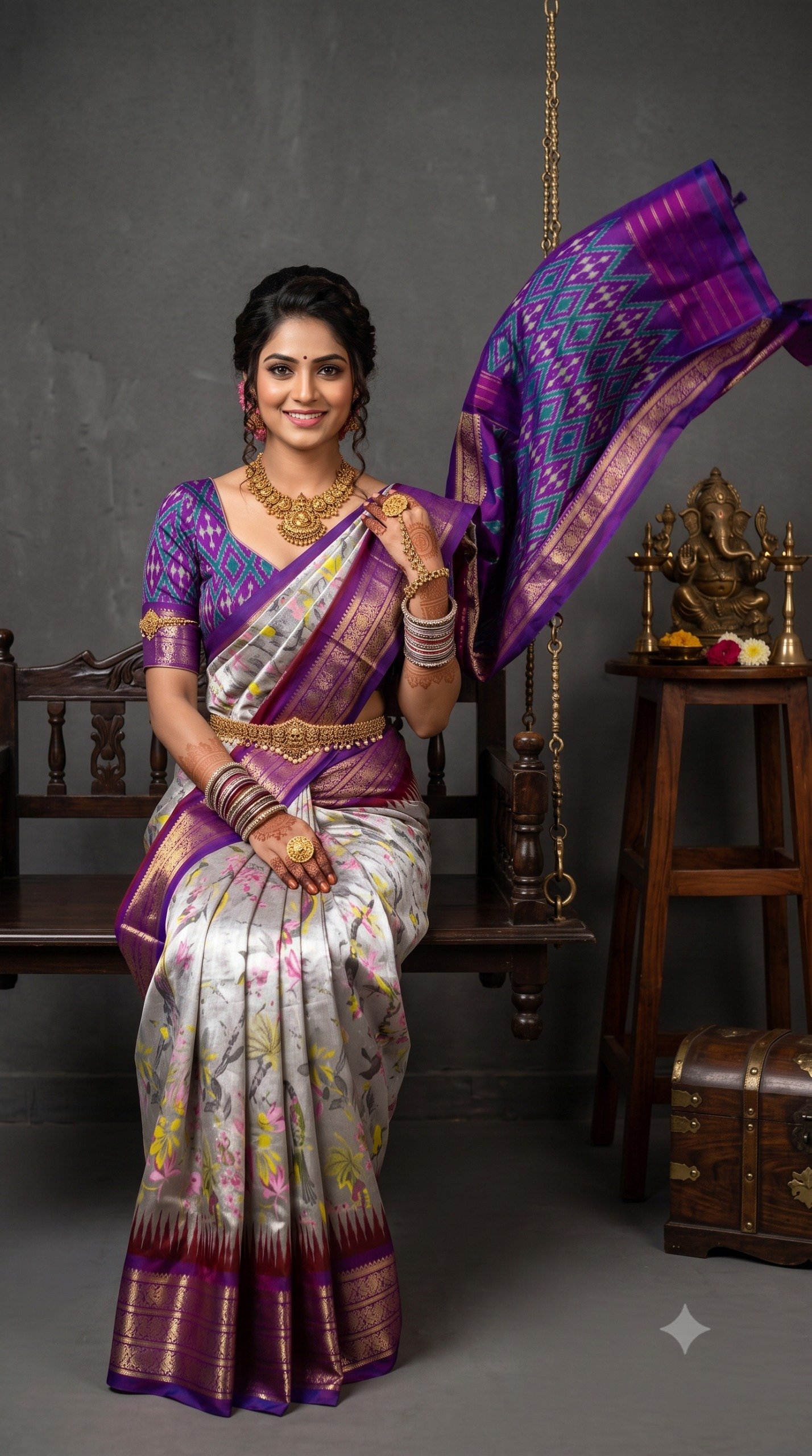 Ikat Print Saree - PANHL17-IPRSIZSDC-24