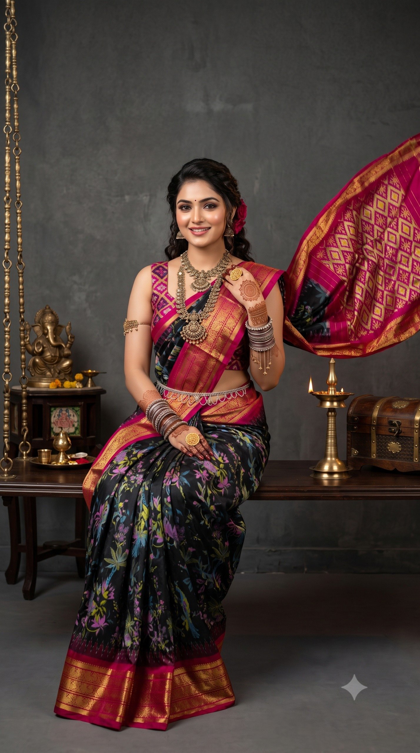 Ikat Print Saree - PANHL17-IPRSIZSDC-26