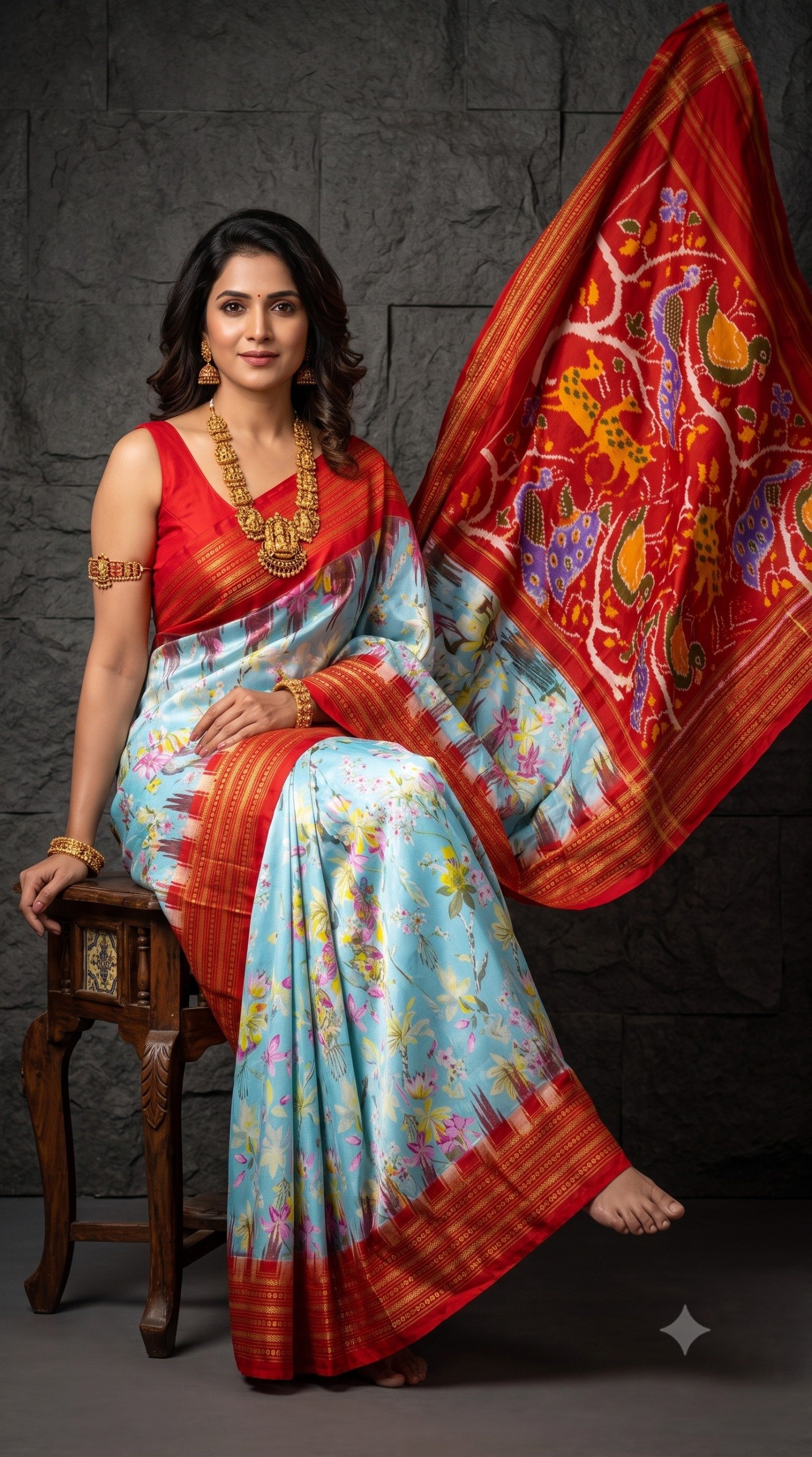 Ikat Print Saree - PANHL17-IPRSIZSDC-31