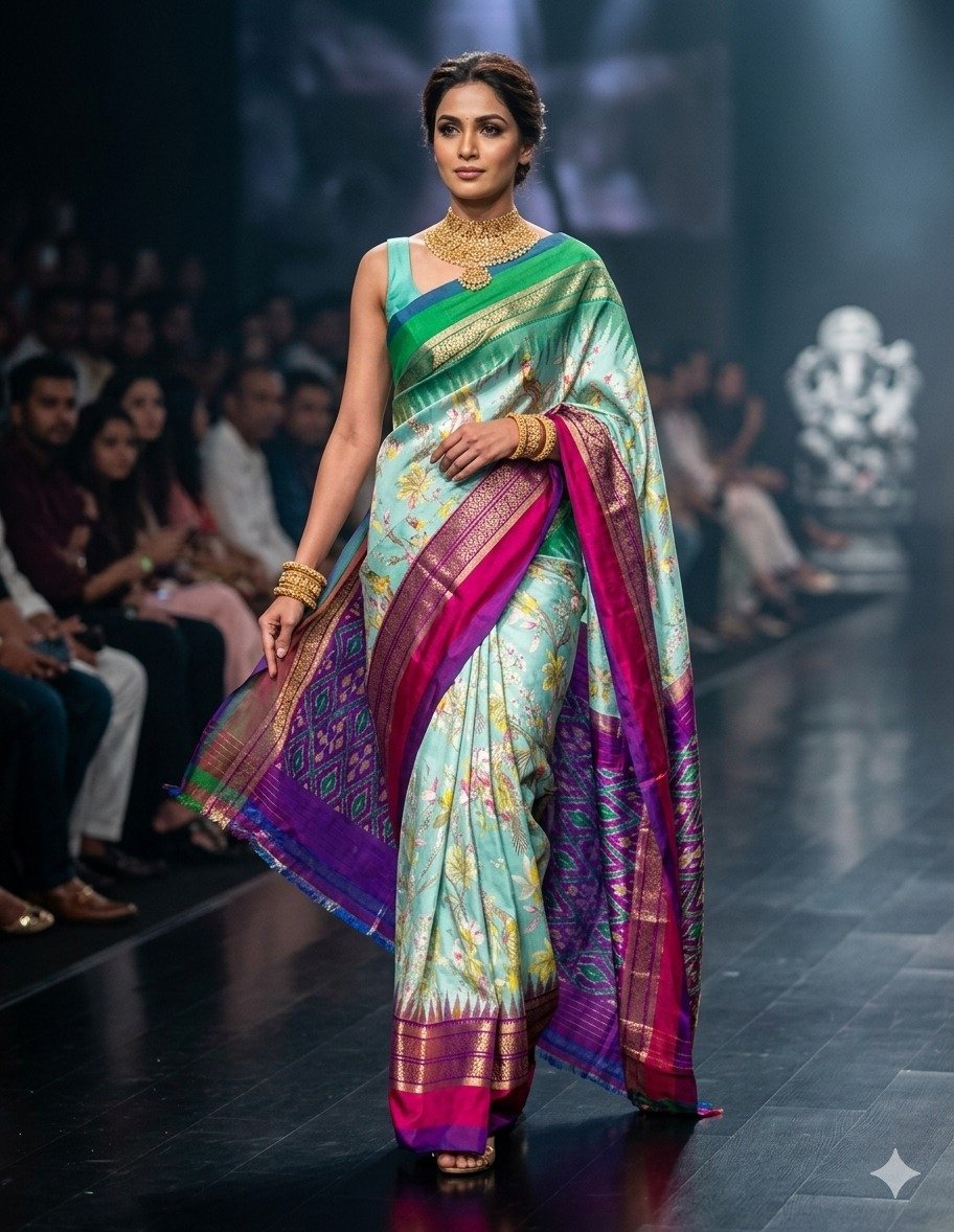 Ikat Print Saree - PANHL17-IPRSIZSDC-32