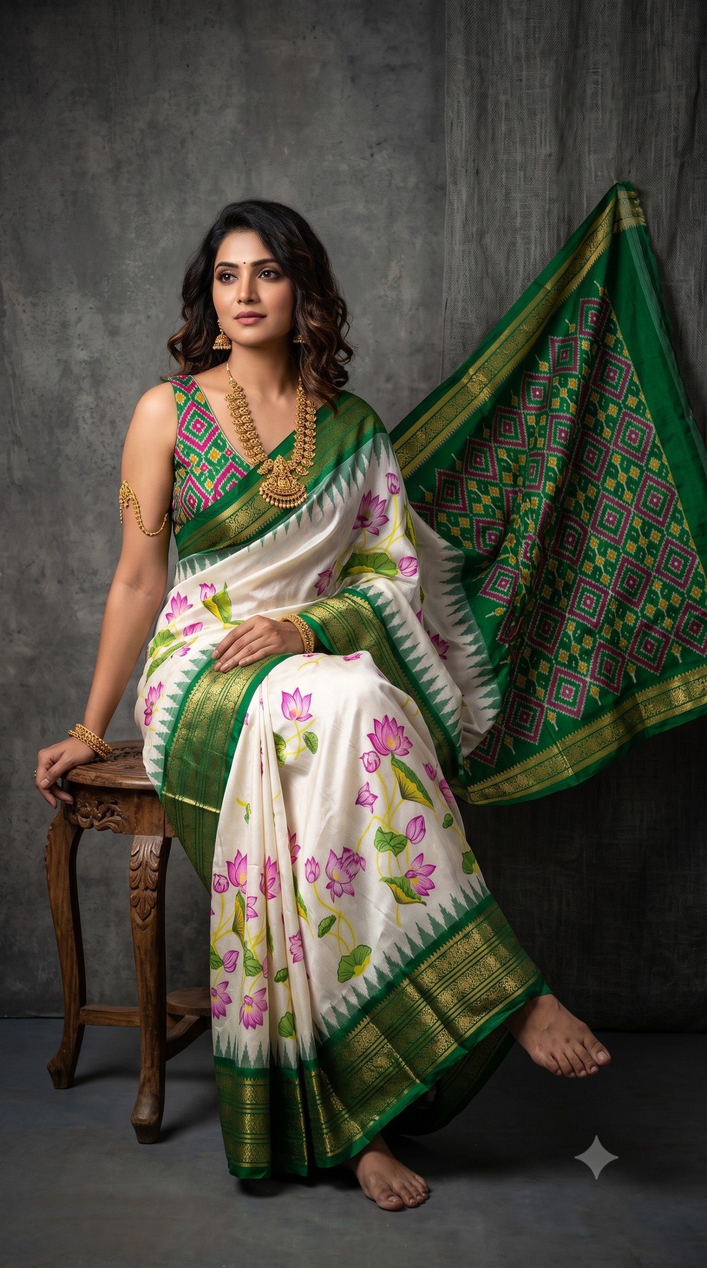 Ikat Print Saree - PANHL20-IPRSIZSDC-02