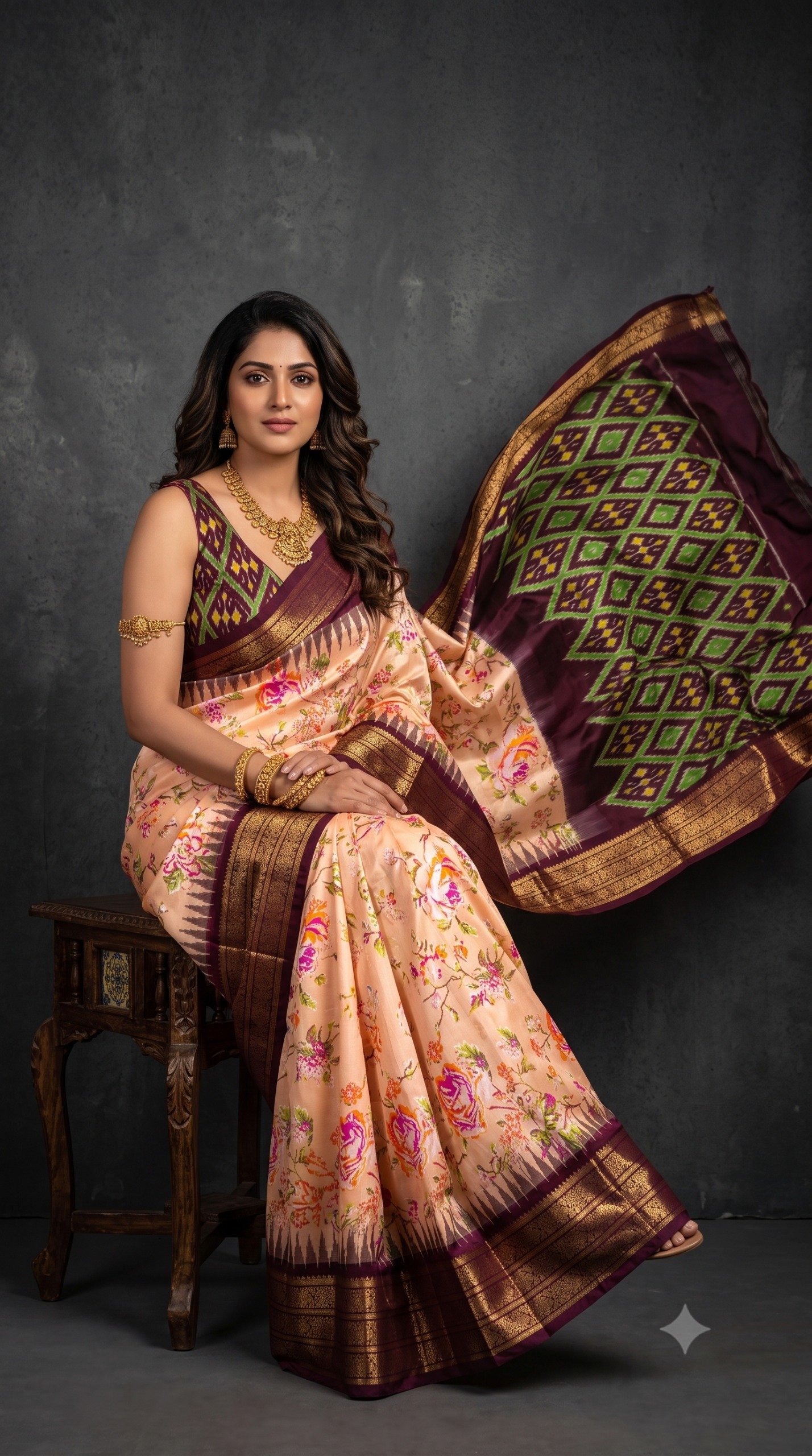 Ikat Print Saree - PANHL20-IPRSIZSDC-13