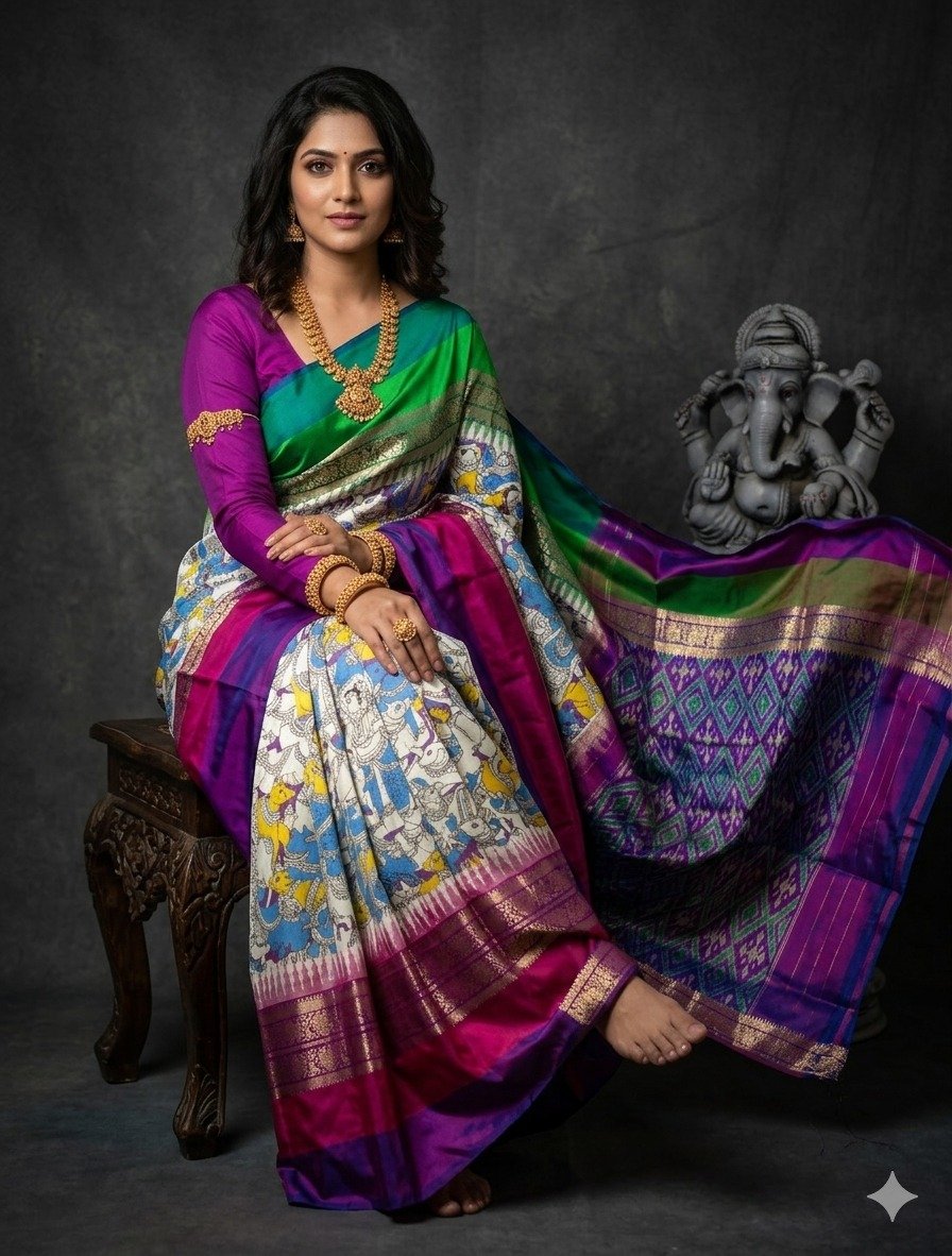 Ikat Print Saree - PANHN02-IPRSIZZDC-01