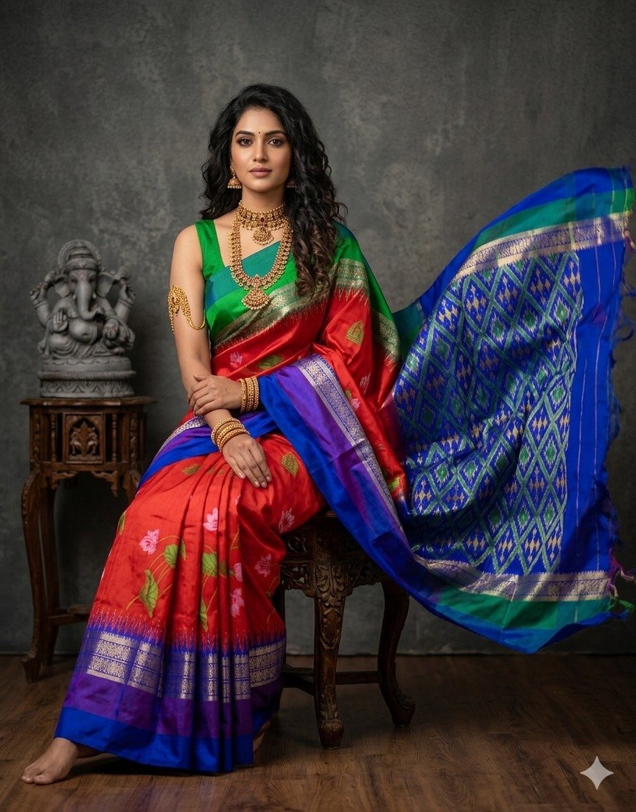 Ikat Print Saree - PANHN02-IPRSIZZDC-07