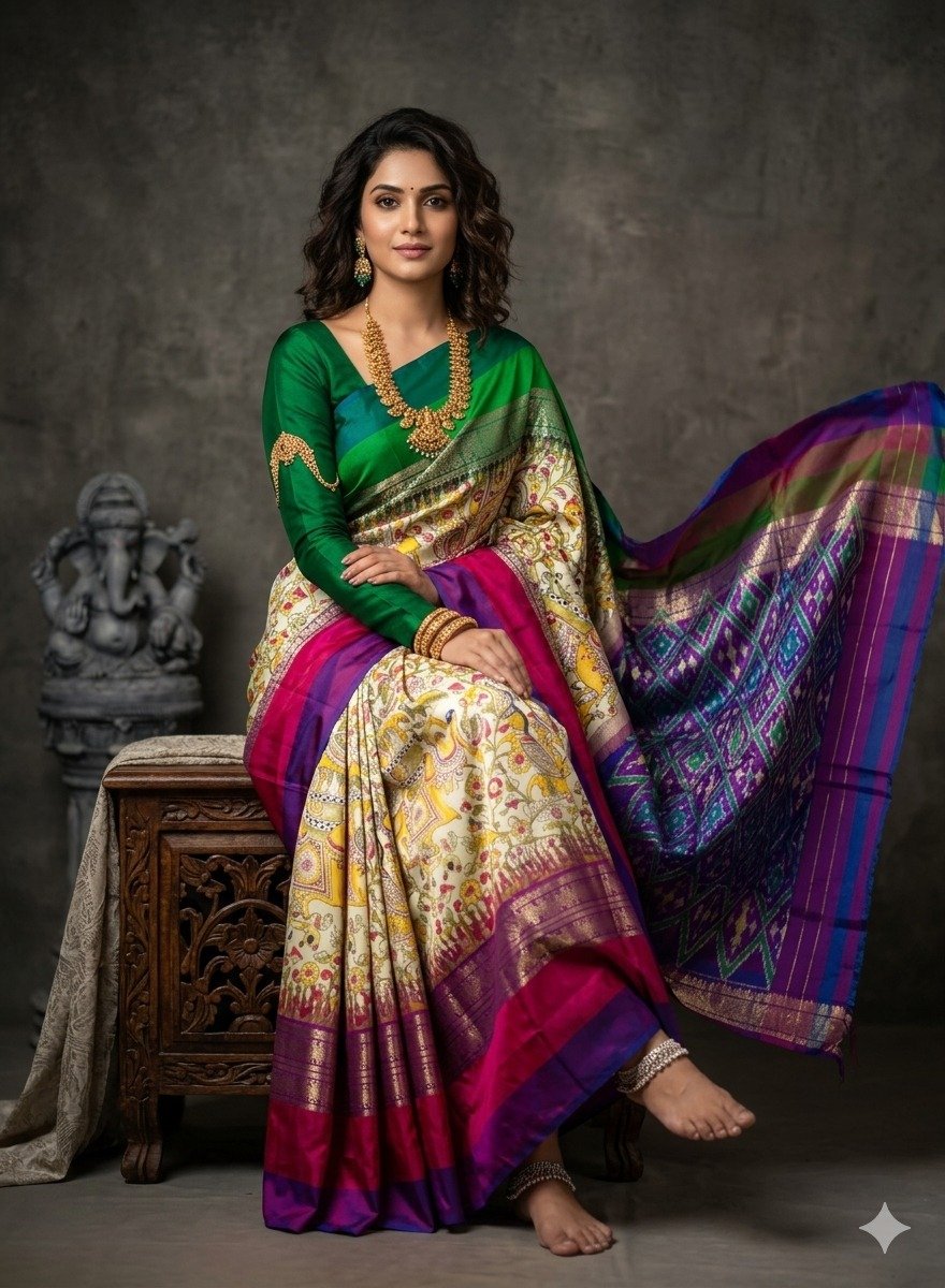Ikat Print Saree - PANHN02-IPRSIZZDC-08