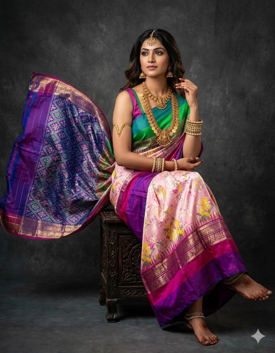 Ikat Print Saree - PANHN02-IPRSIZZDC-16