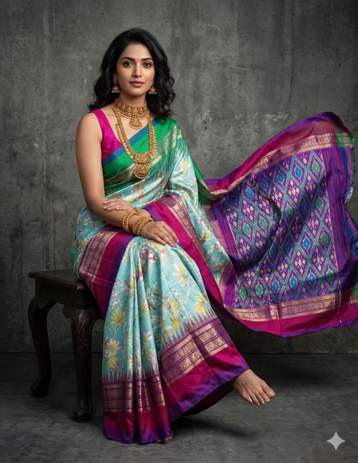 Ikat Print Saree - PANHN02-IPRSIZZDC-17