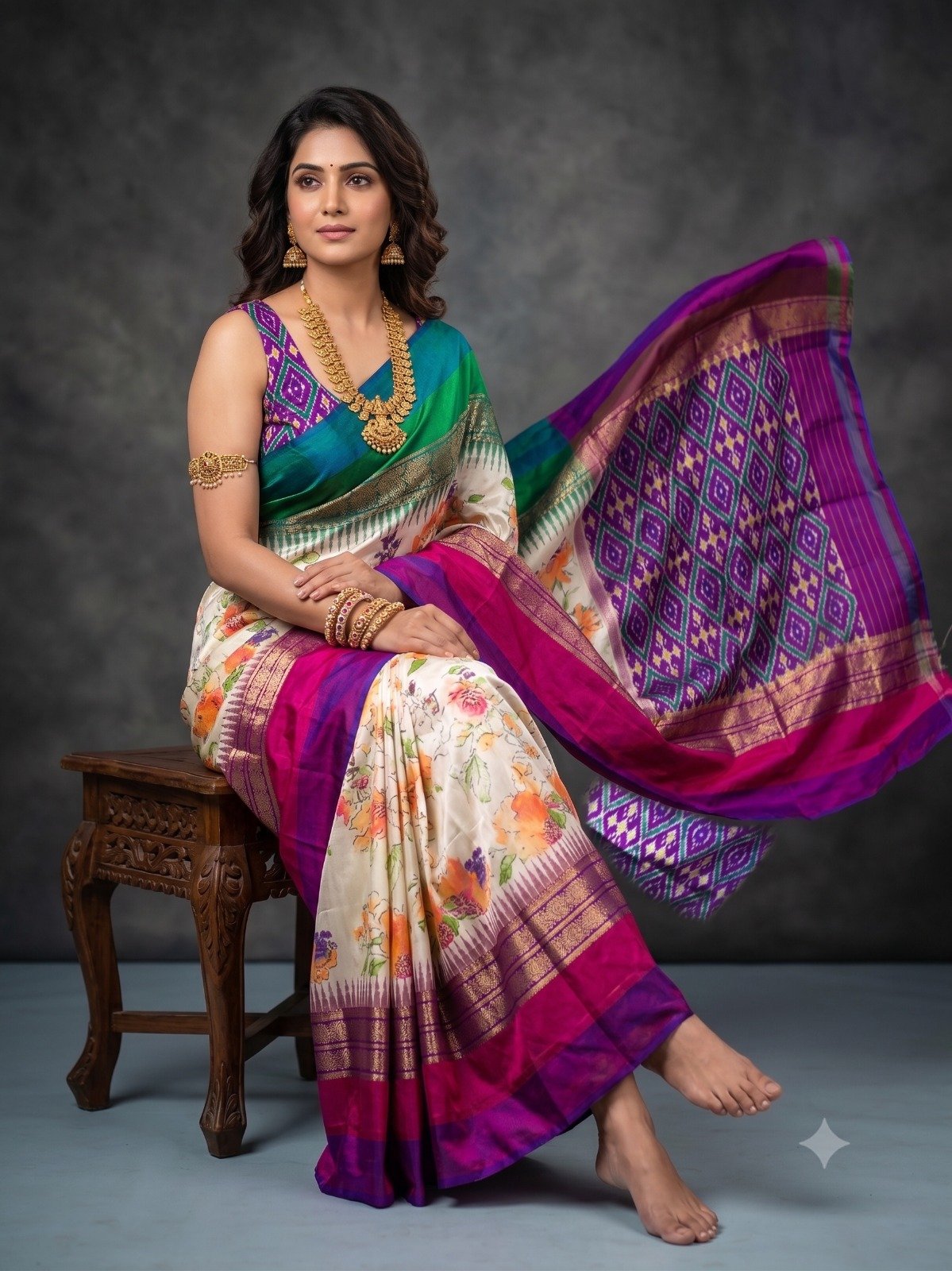 Ikat Print Saree - PANHN16-IPRSIZSCD-13