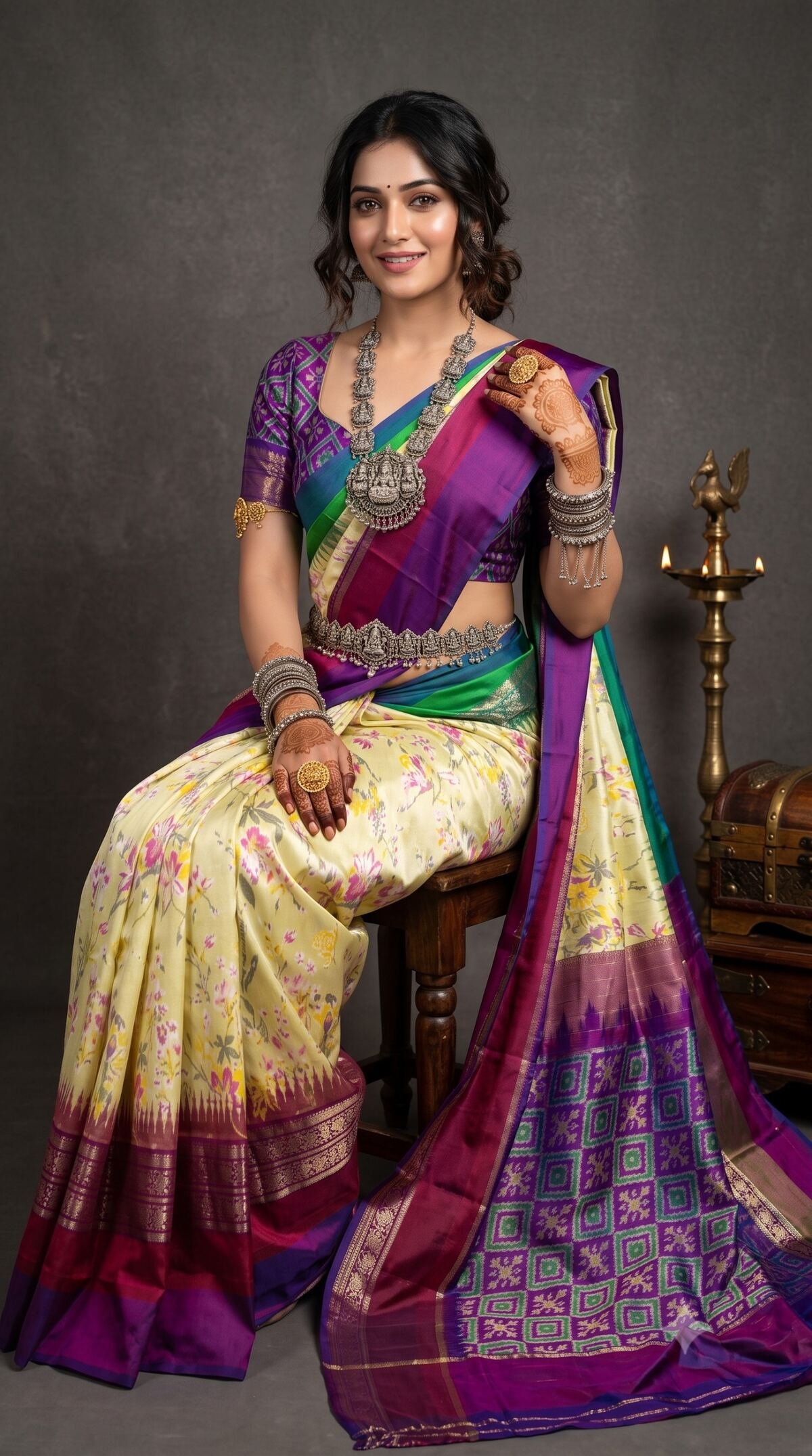 Ikat Print Saree - PANHO05-IPRSIZBCC-12