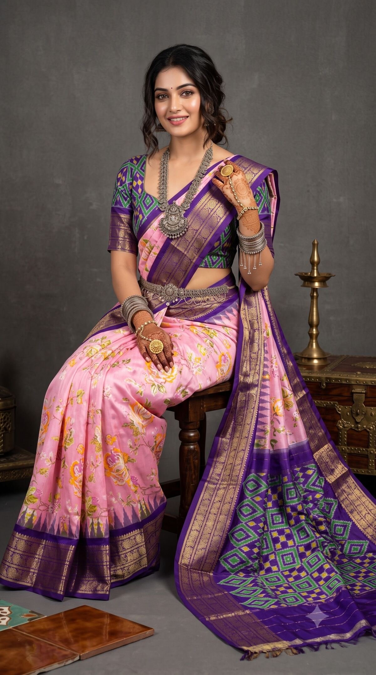 Ikat Print Saree - PANHO05-IPRSIZBCC-13