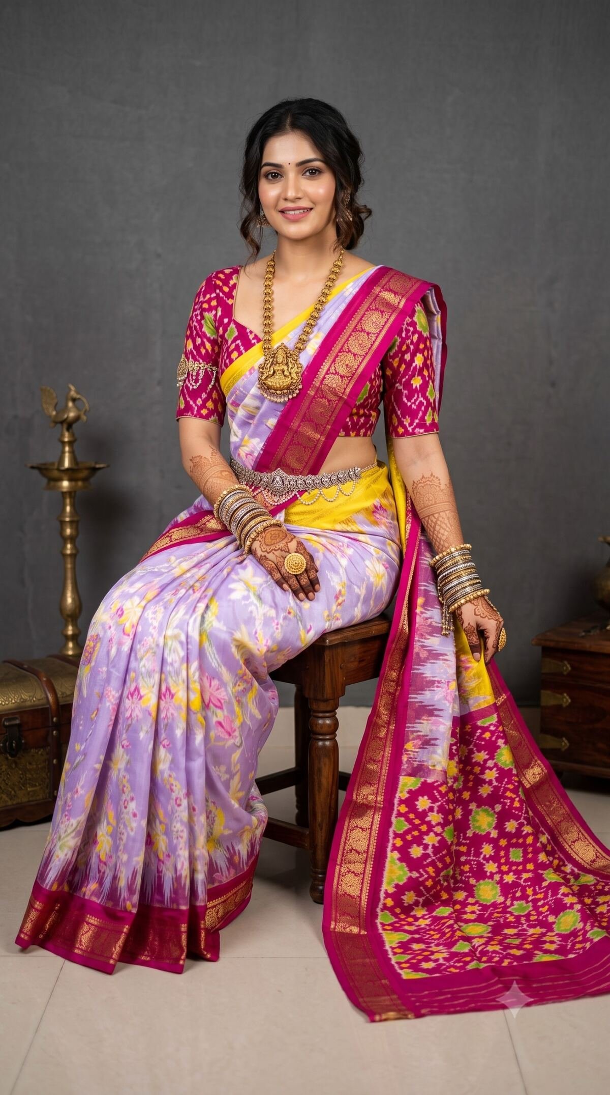 Ikat Print Saree - PANHO05-IPRSIZBCC-23