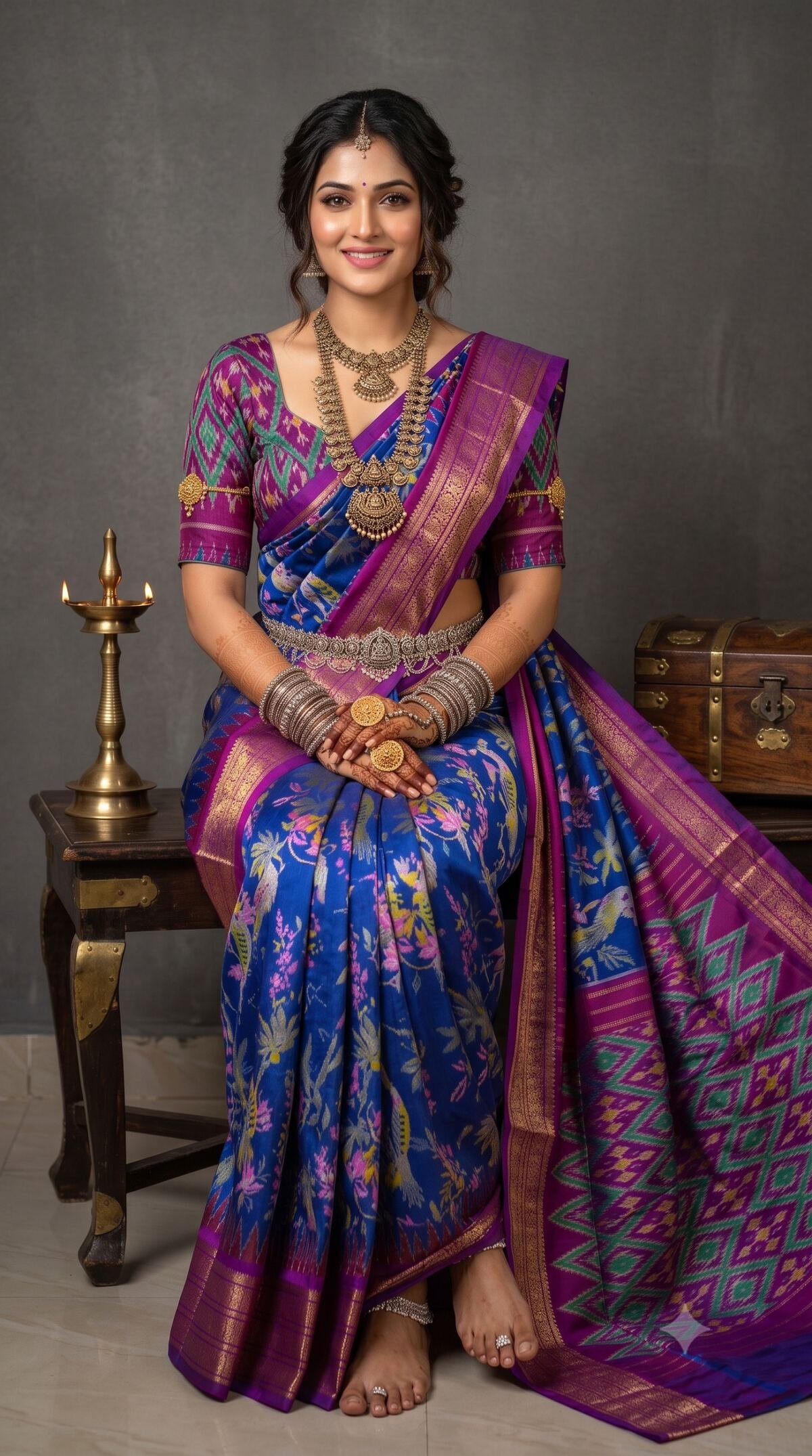 Ikat Print Saree - PANHO05-IPRSIZBCC-34