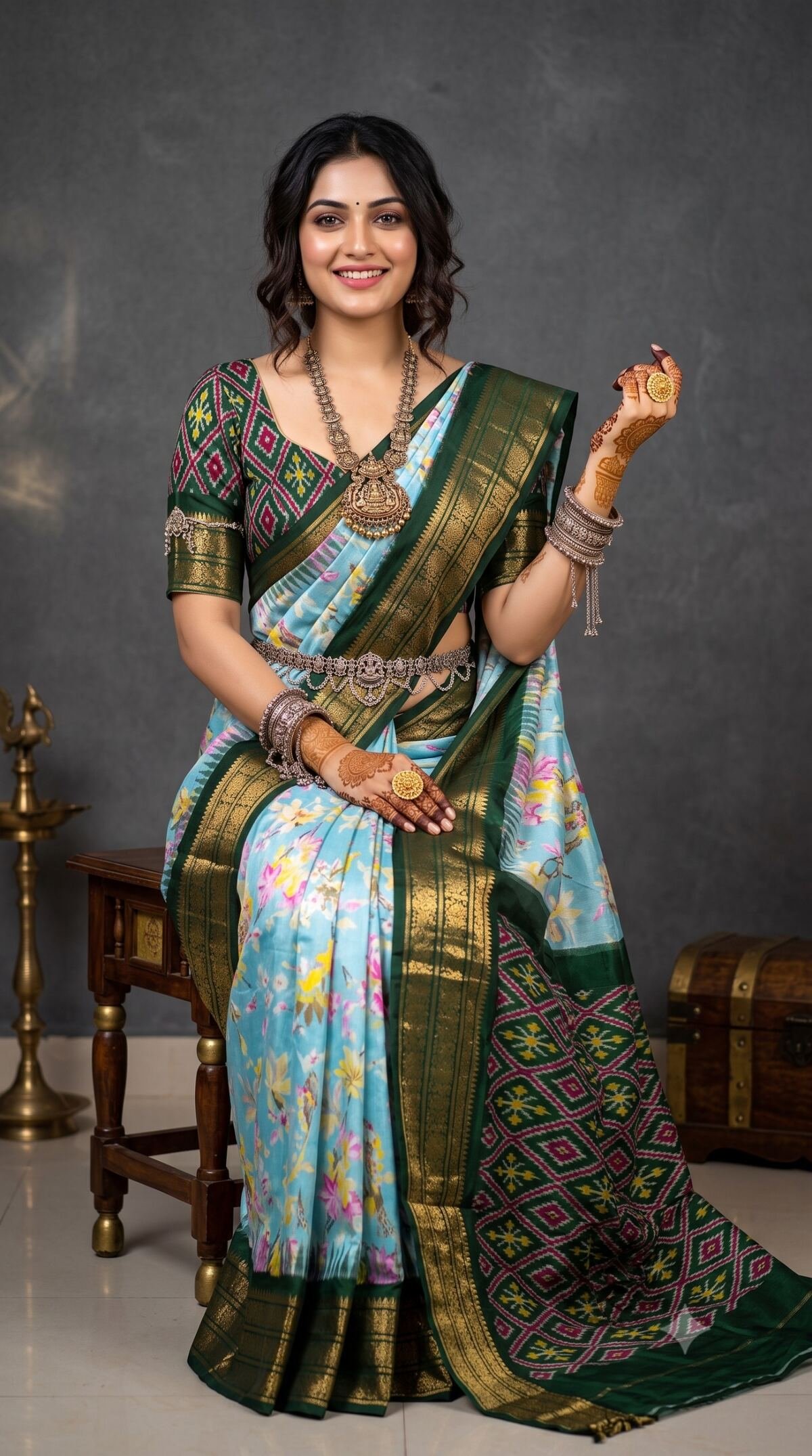Ikat Print Saree - PANHO05-IPRSIZBCC-35
