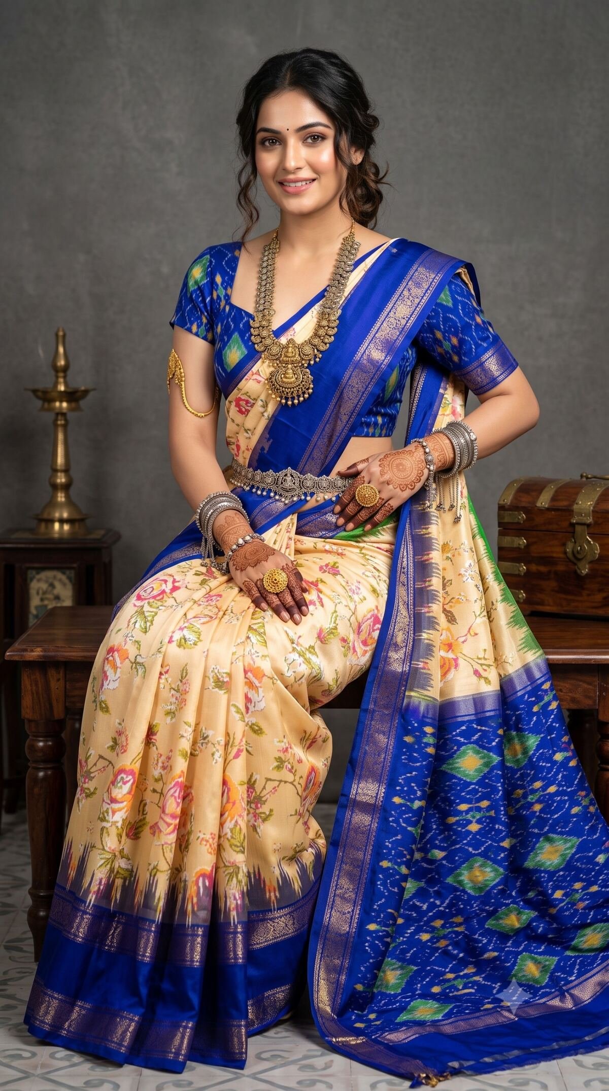 Ikat Print Saree - PANHO05-IPRSIZBCC-36