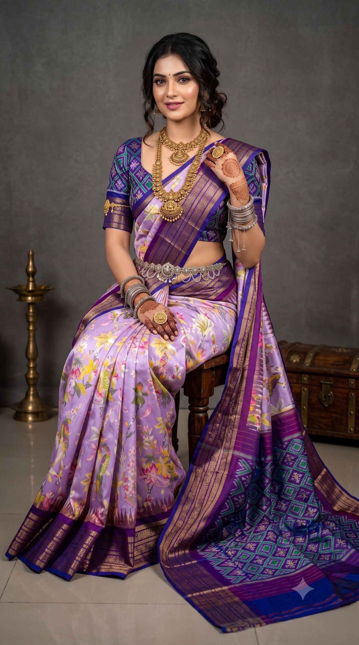 Ikat Print Saree - PANHO05-IPRSIZBCC-38