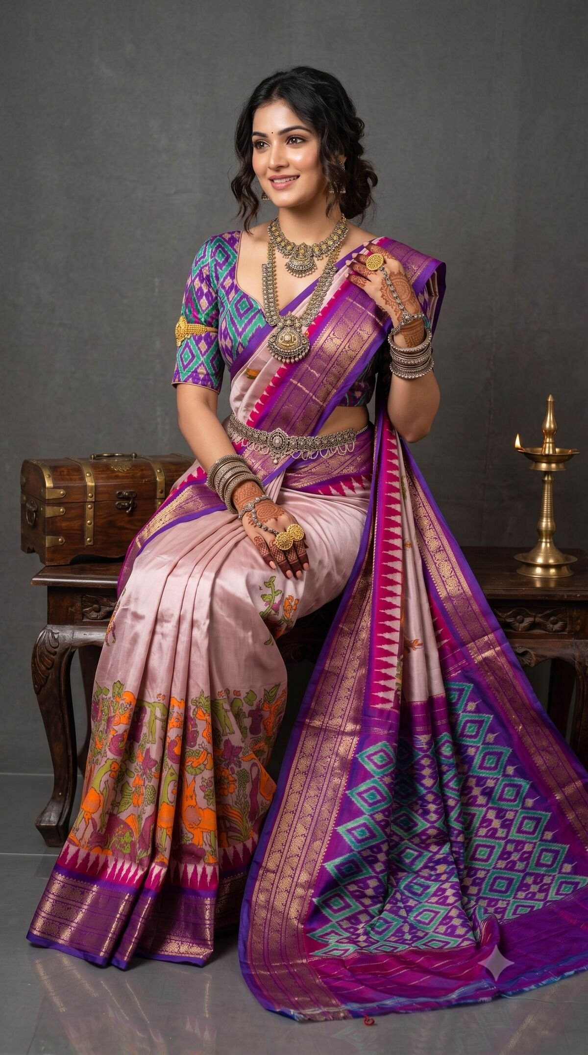 Ikat Print Saree - PANHO07-IPRSIZNDC-06