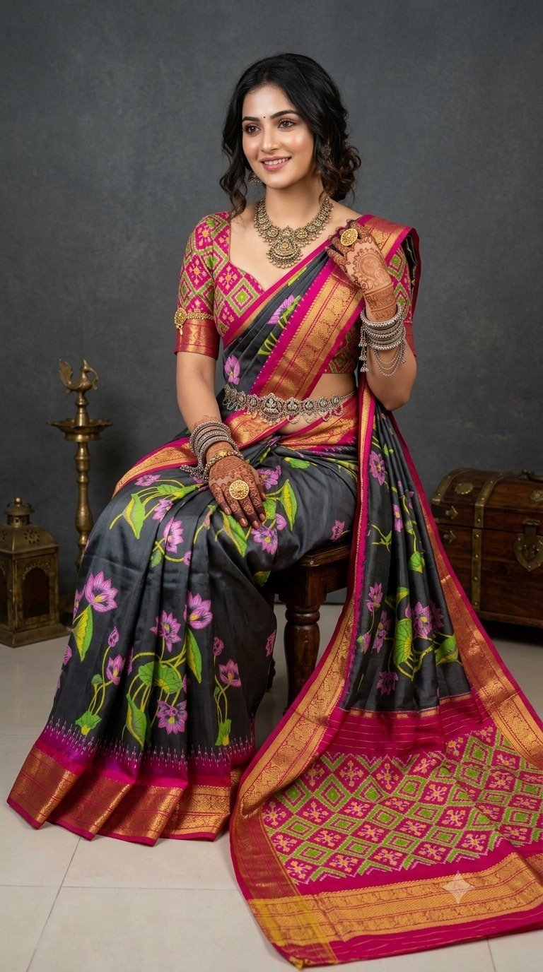 Ikat Print Saree - PANHO07-IPRSIZNDC-35