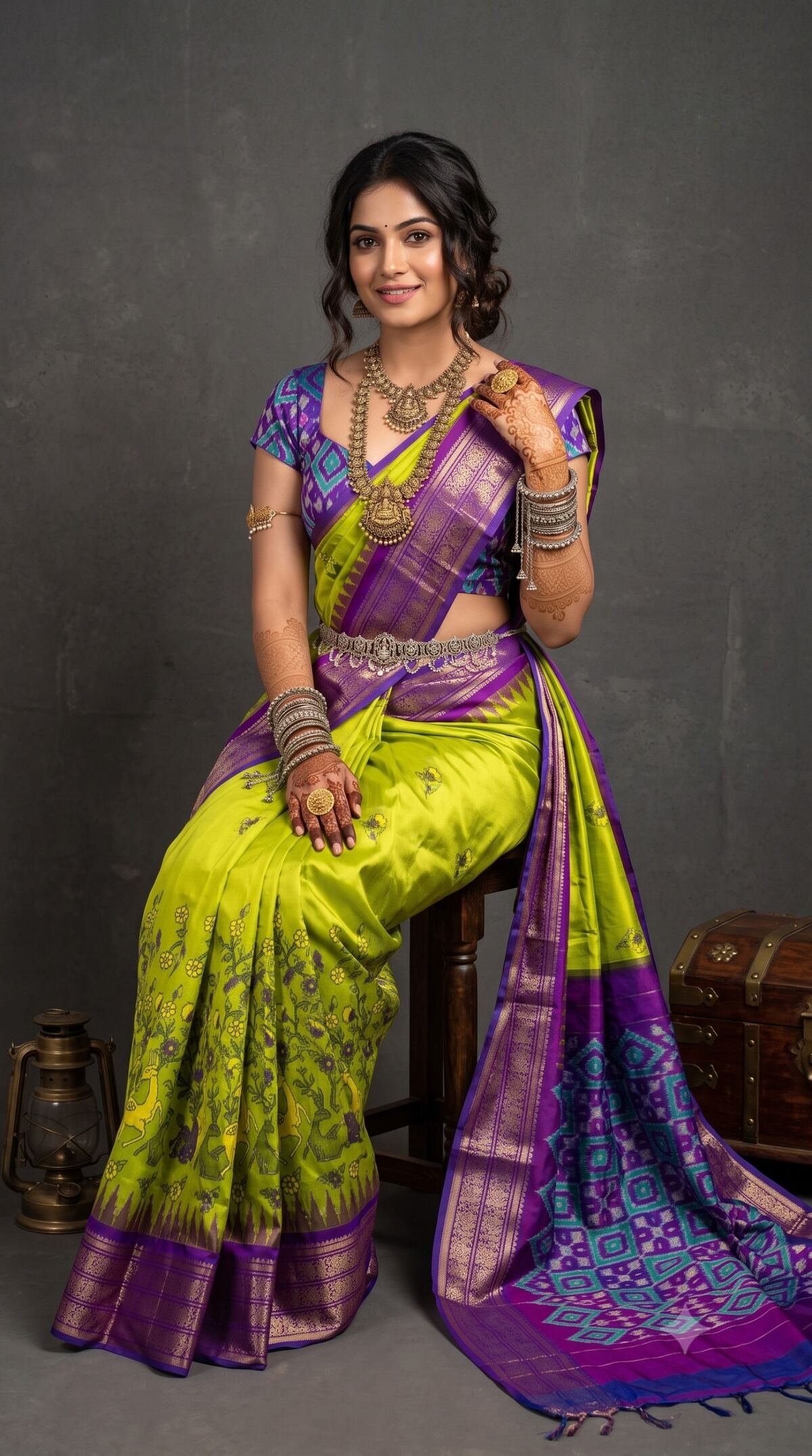 Ikat Print Saree - PANHO10-IPRSIZBCD-01