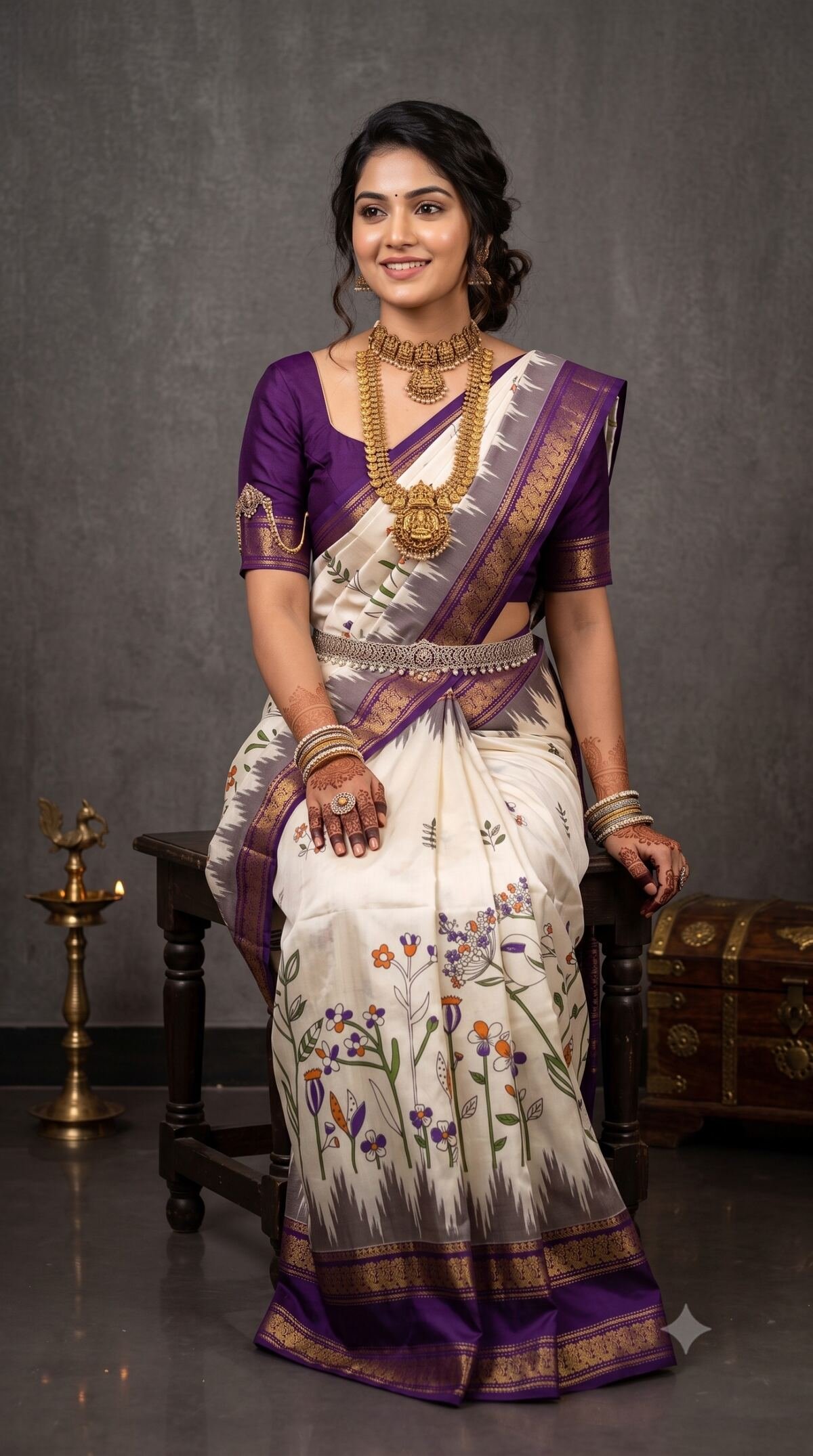 Ikat Print Saree - PANHO10-IPRSIZBCD-10