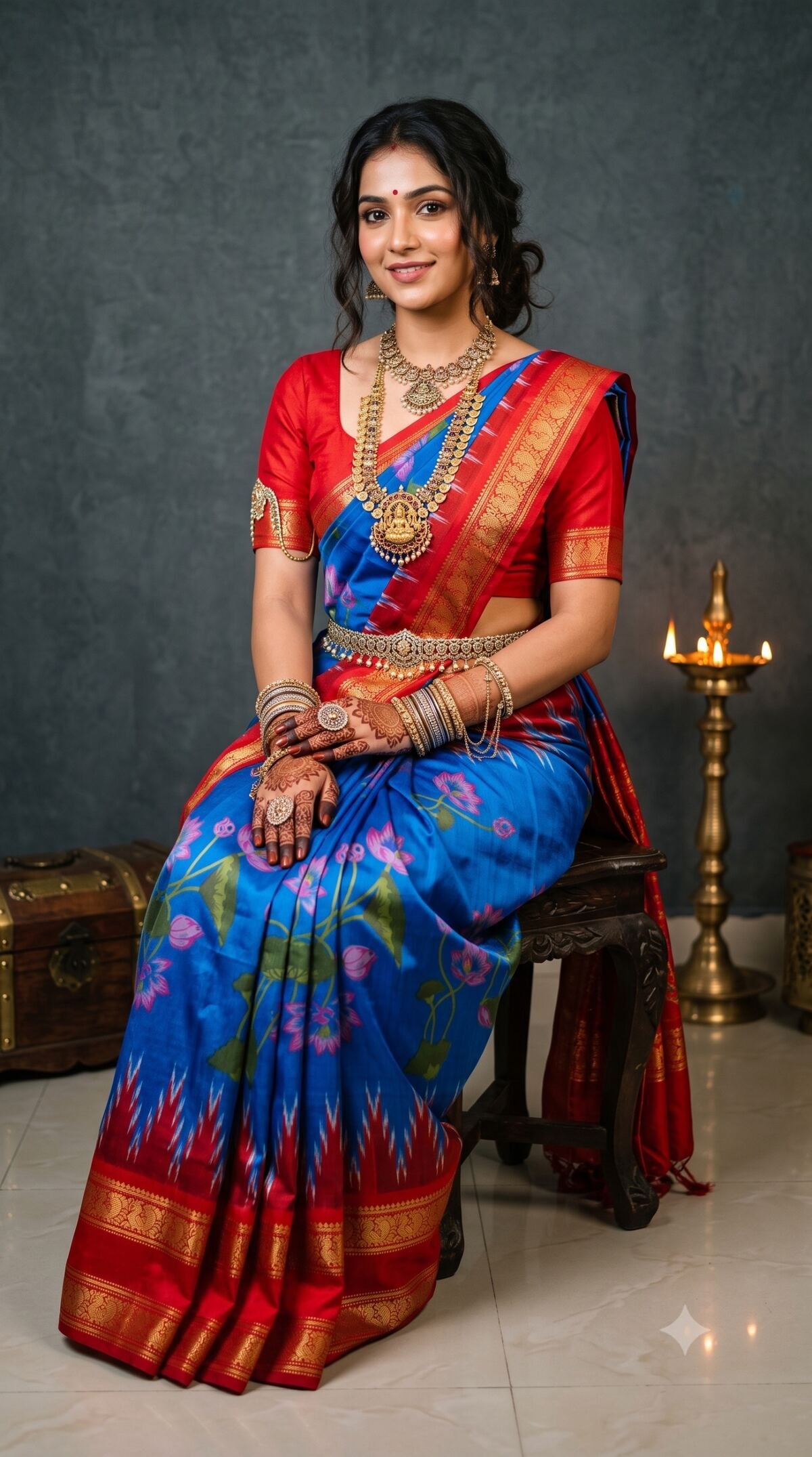 Ikat Print Saree - PANHO10-IPRSIZBCD-11