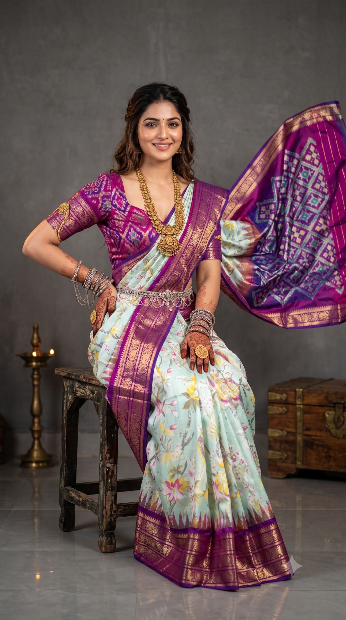 Ikat Print Saree - PANHO10-IPRSIZBDD-01
