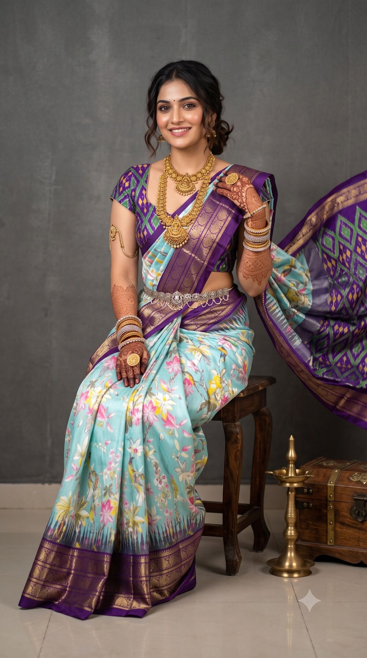 Ikat Print Saree - PANHO10-IPRSIZBDD-07