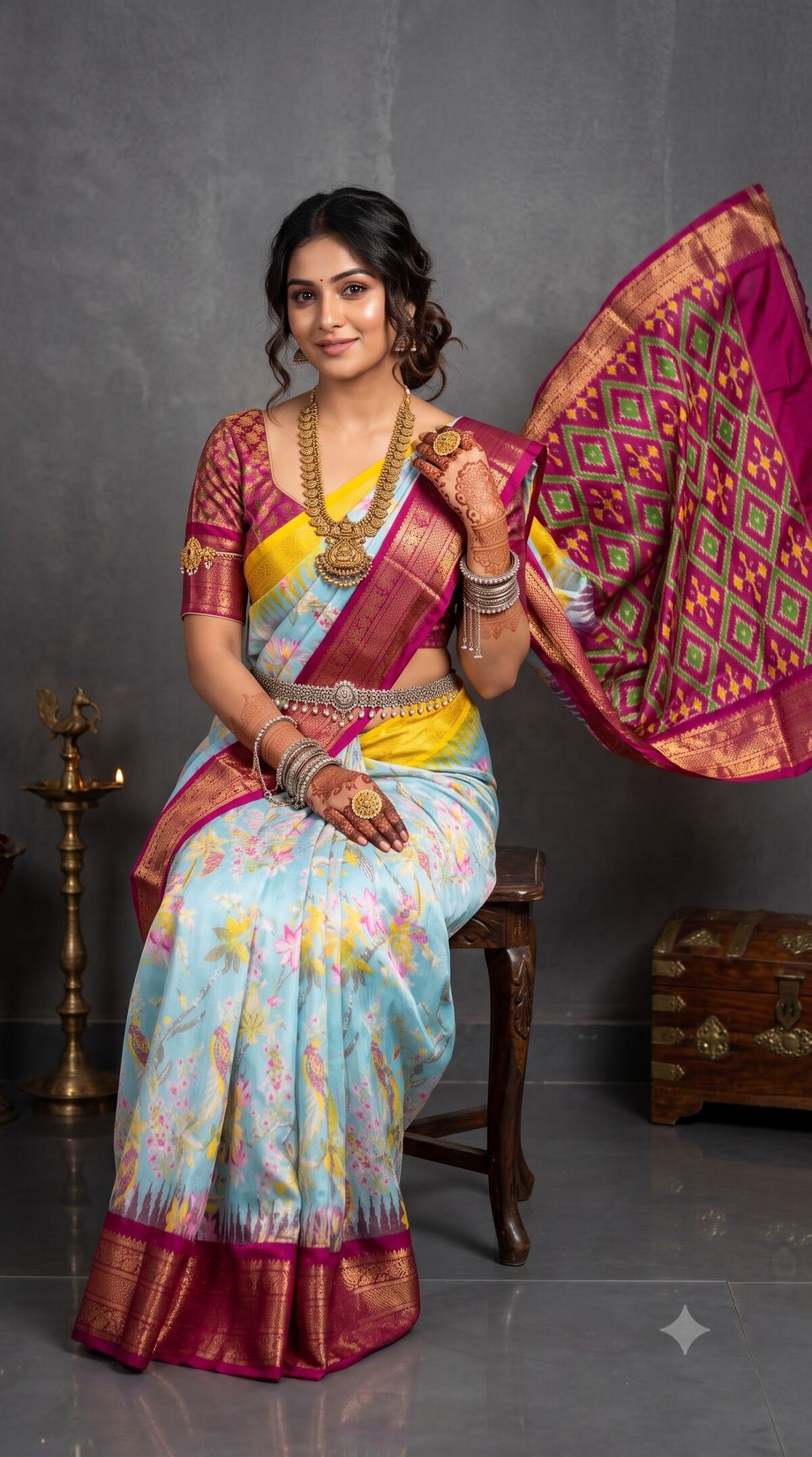 Ikat Print Saree - PANHO10-IPRSIZBDD-22