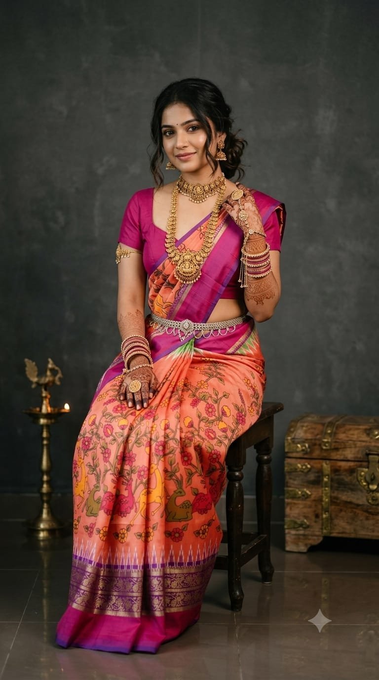 Ikat Print Saree - PANHO13-IPRSIZBDC-17
