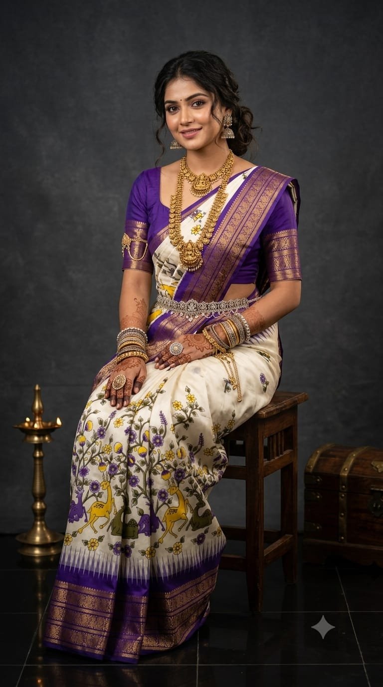 Ikat Print Saree - PANHO13-IPRSIZBDC-19