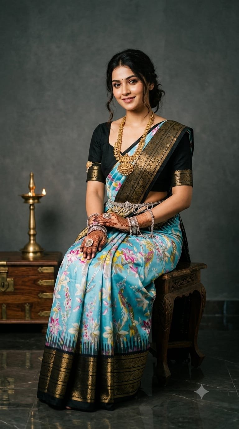 Ikat Print Saree - PANHO13-IPRSIZBDC-23