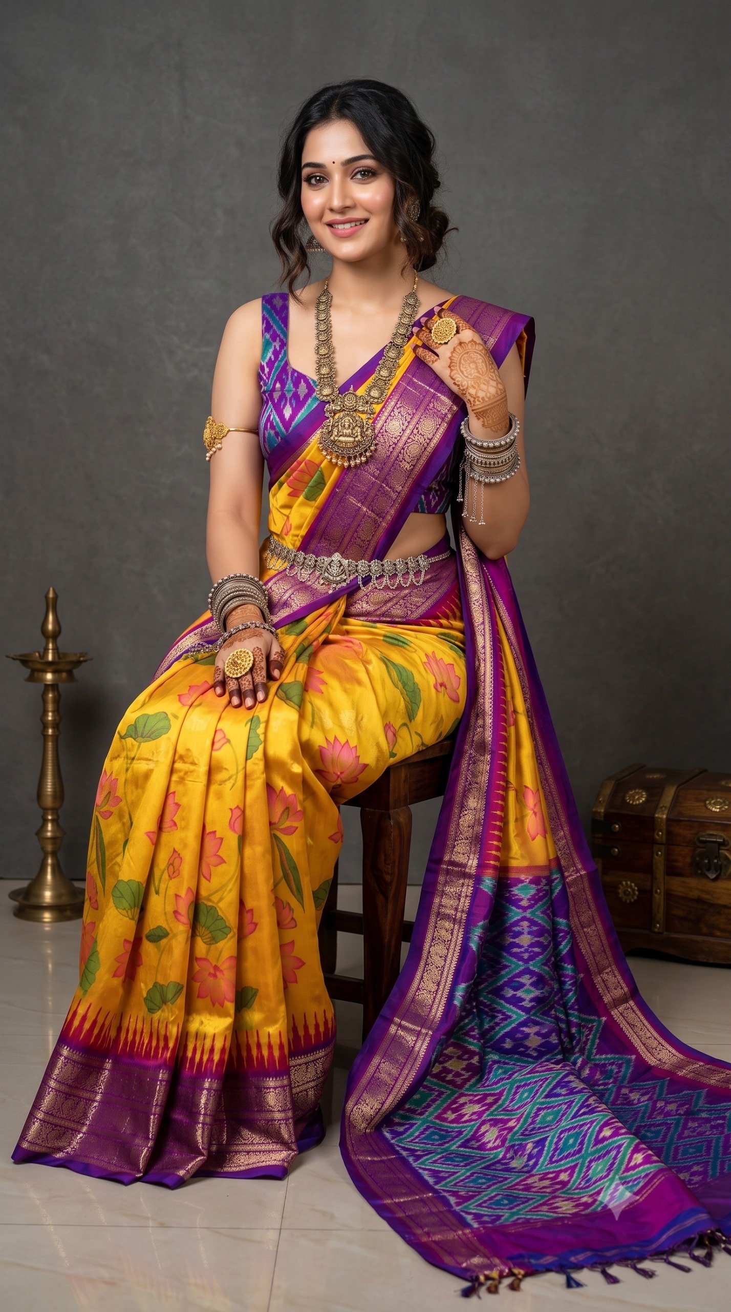 Ikat Print Saree - PANHO14-IPRSIZBCC-04