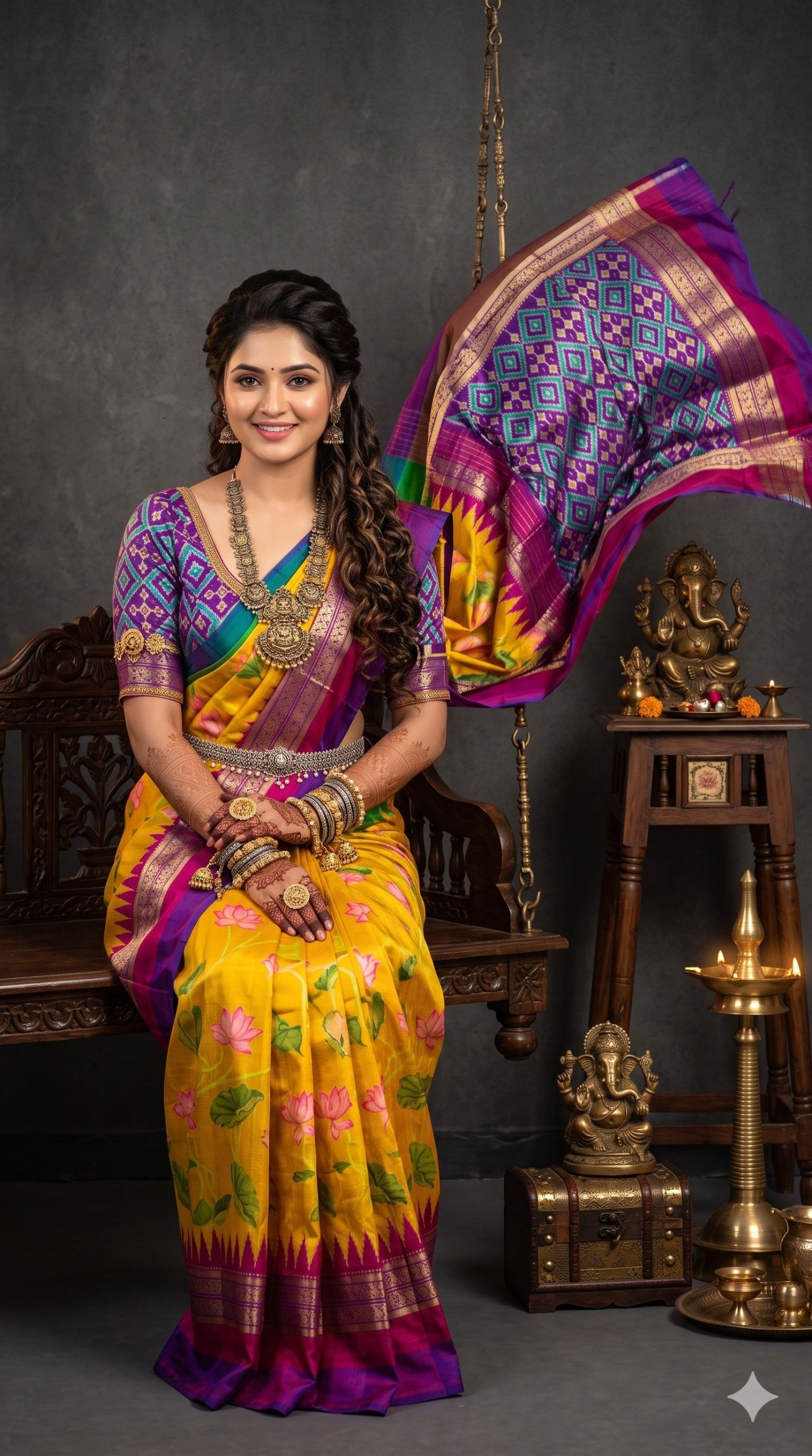 Ikat Print Saree - PANHO14-IPRSIZBCC-07