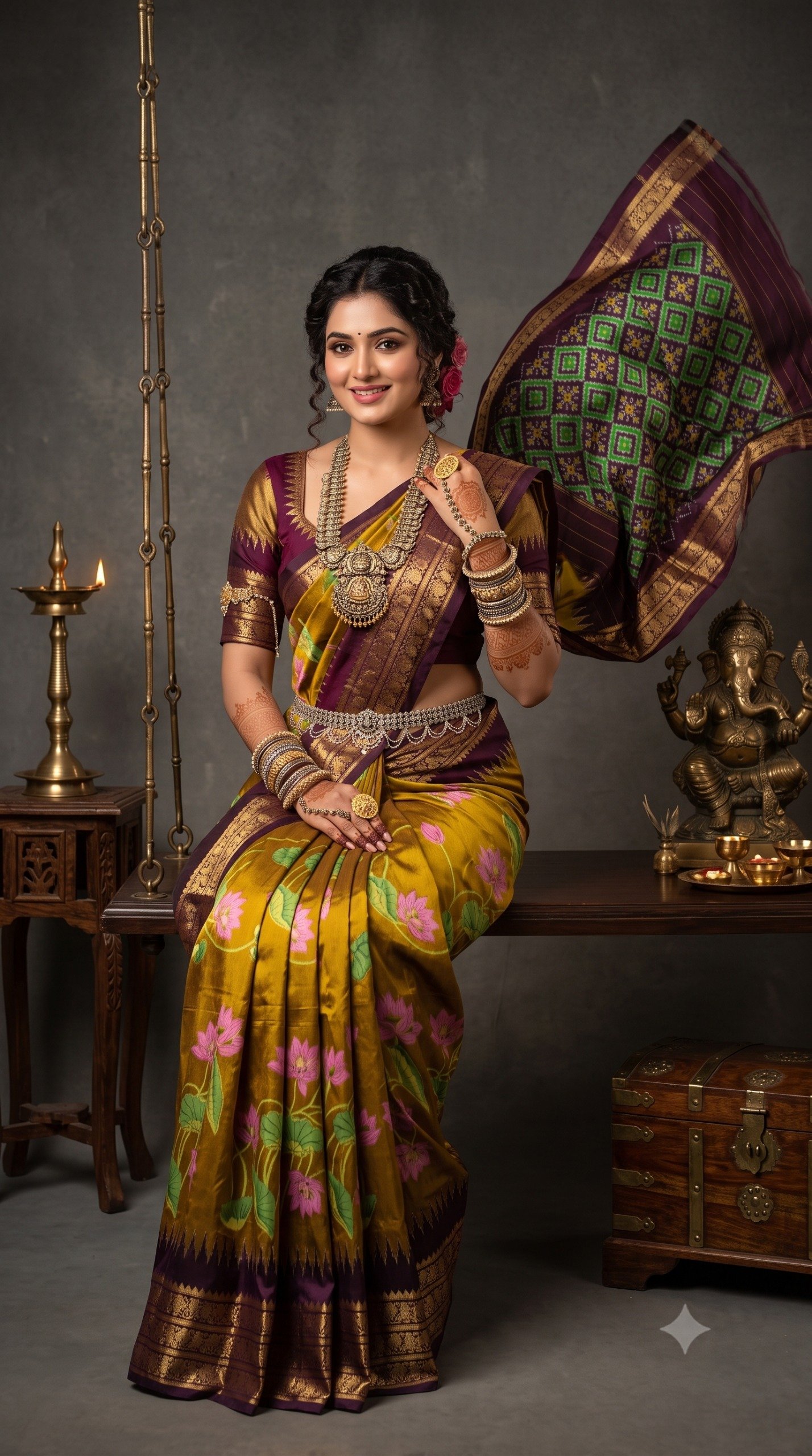 Ikat Print Saree - PANHO14-IPRSIZBCC-15
