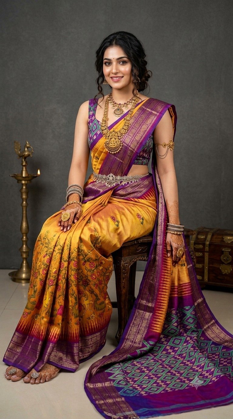 Ikat Print Saree - PANHO14-IPRSIZBCC-20