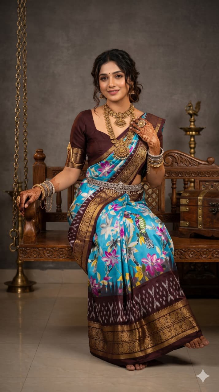 Ikat Print Saree - PANHO26-IPRSIZBCD-01