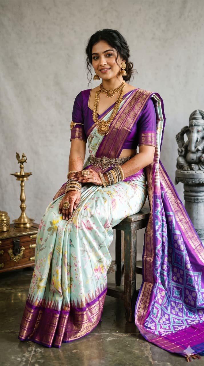 Ikat Print Saree - PANHO26-IPRSIZBCD-09