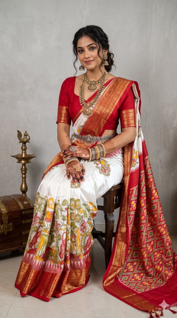 Ikat Print Saree - PANHO26-IPRSIZBCD-10