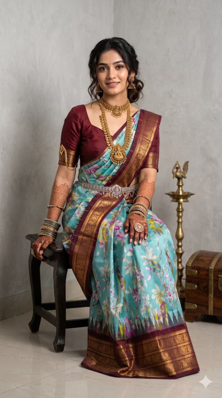Ikat Print Saree - PANHO29-IPRSIZBCD-06
