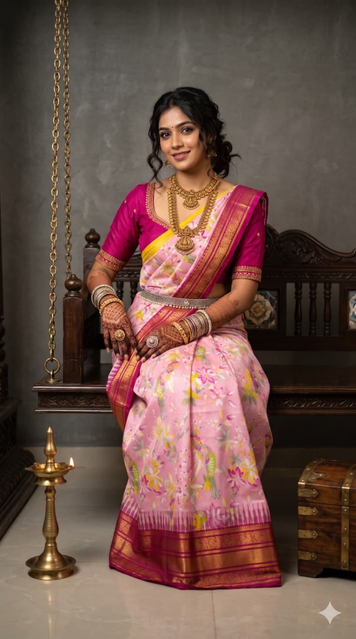 Ikat Print Saree - PANHO29-IPRSIZBCD-08