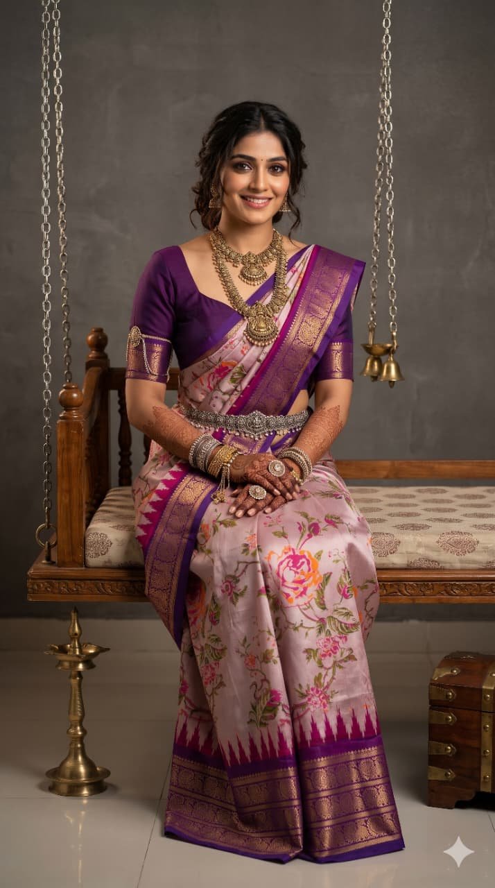 Ikat Print Saree - PANHO29-IPRSIZBCD-41