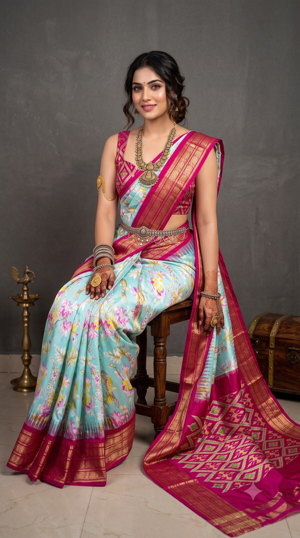 Ikat Print Saree - PANHS15-IPRSIZSCD-02