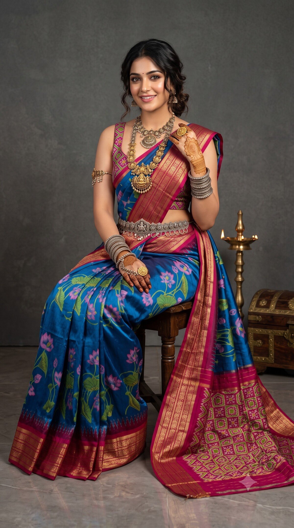 Ikat Print Saree - PANHS15-IPRSIZSCD-05
