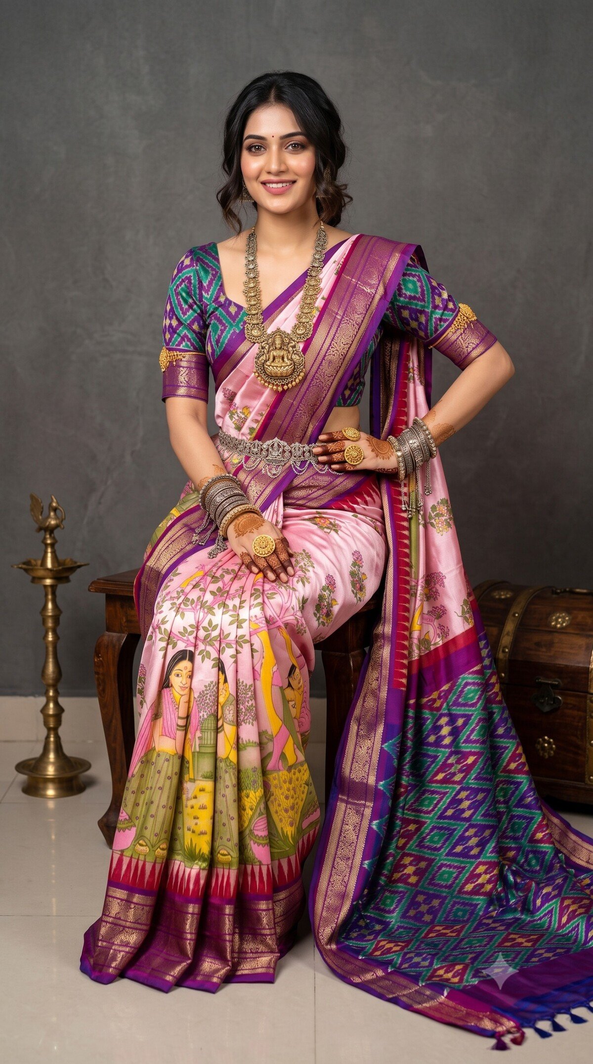 Ikat Print Saree - PANHS15-IPRSIZSCD-11