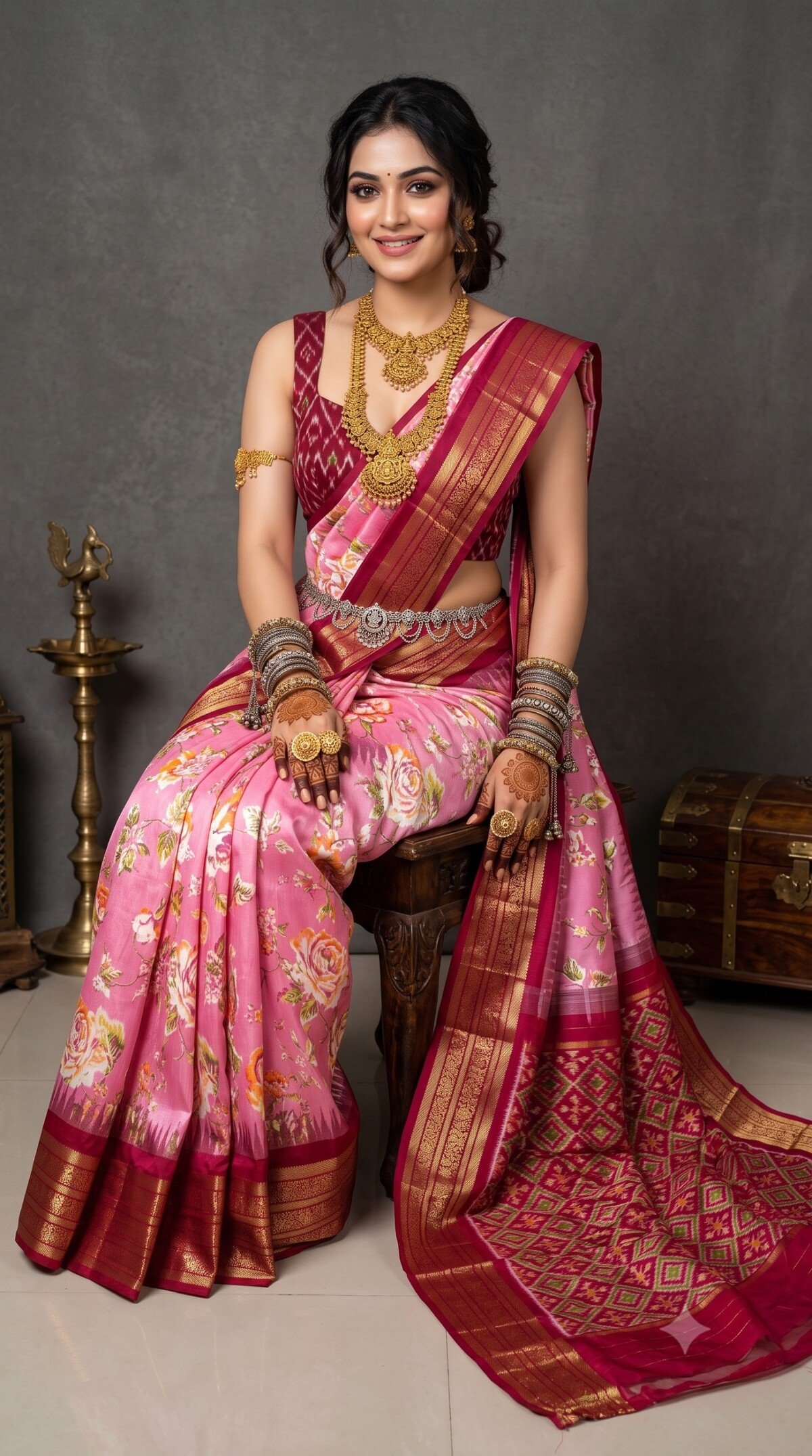 Ikat Print Saree - PANHS15-IPRSIZSCD-12